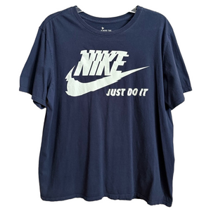 Nike Men's Navy Blue and White Glitchy Nike Graphic T-Shirt Size XL Athletic Cut